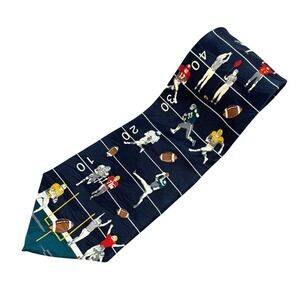 Handmade Silk Football Field Novelty Tie Navy Blue Sports Gridiron Players